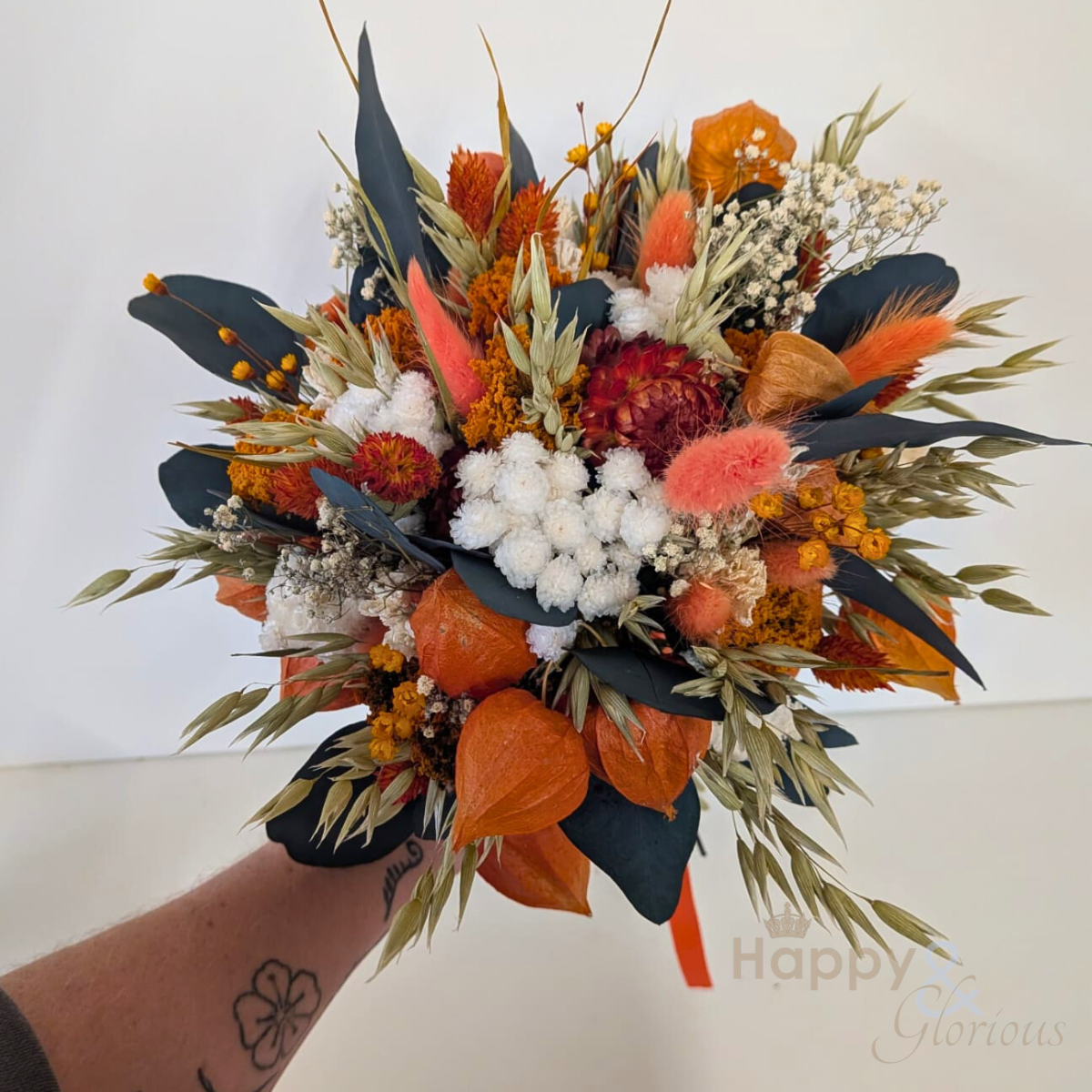 Dried flower wedding bouquets & arrangements | Sunrise palette