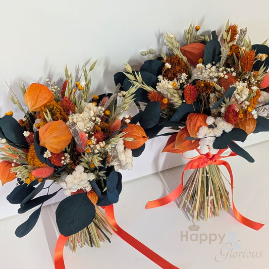 Dried flower wedding bouquets & arrangements | Sunrise palette