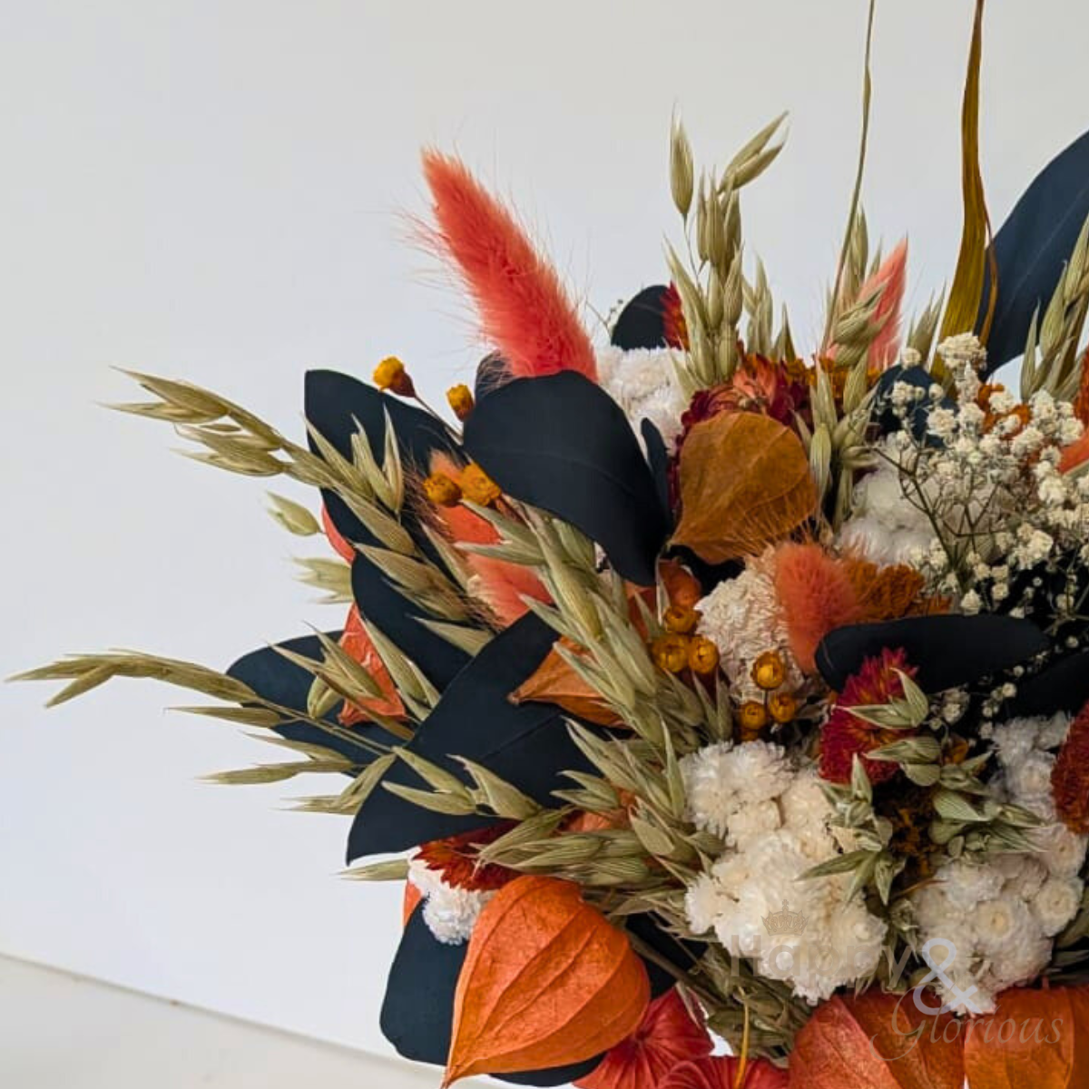 Dried flower wedding bouquets & arrangements | Sunrise palette