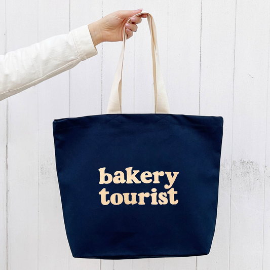 Midnight blue bakery tourist canvas tote bag