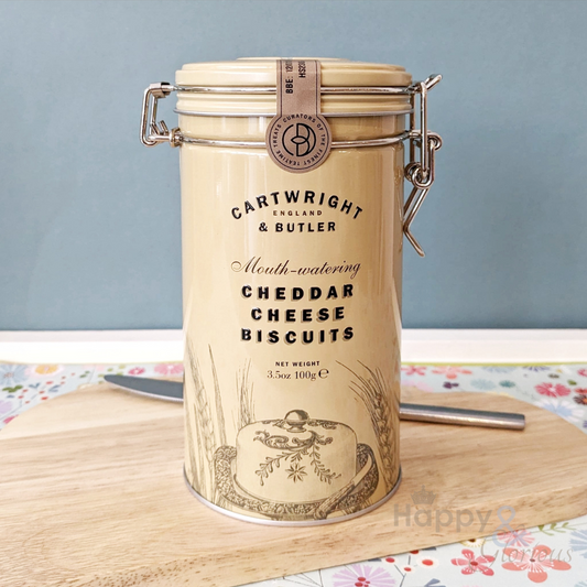 Cheddar cheese biscuits in vintage style tin