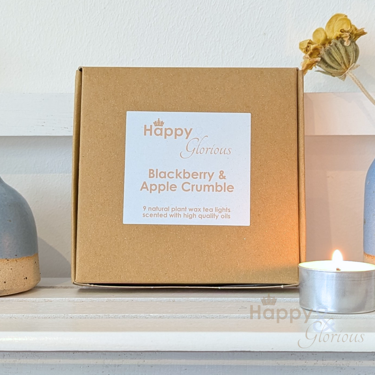 Blackberry & apple crumble soy wax fragranced tealight candles - box of nine