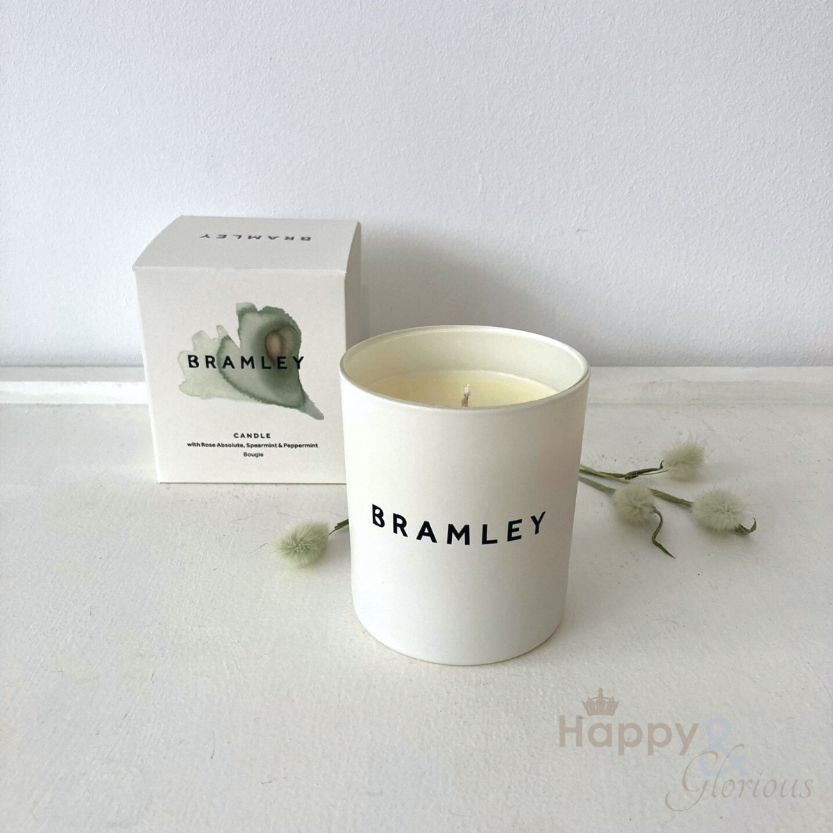 Rose absolute, spearmint and peppermint soy wax candle by Bramley Products