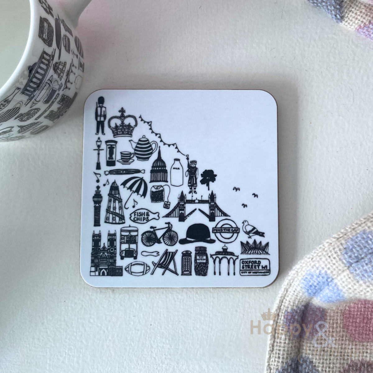 British icons black & white coaster – Happy & Glorious