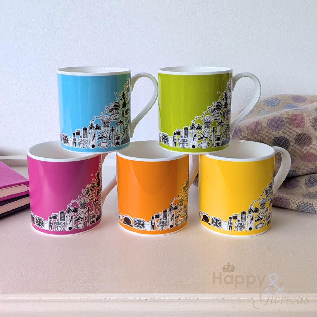 British icons bright orange mug