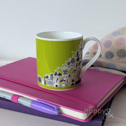 British icons lime green mug