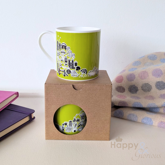 British icons lime green mug