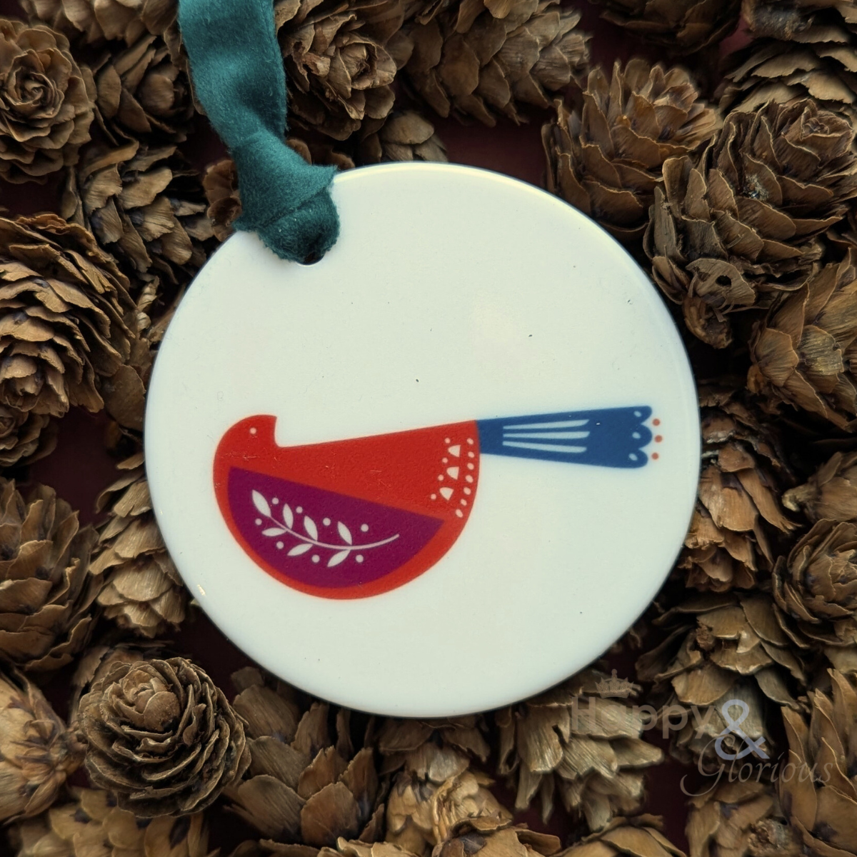 Folksy robin ceramic decoration