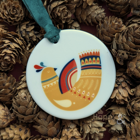 Yellow partridge ceramic Christmas decoration