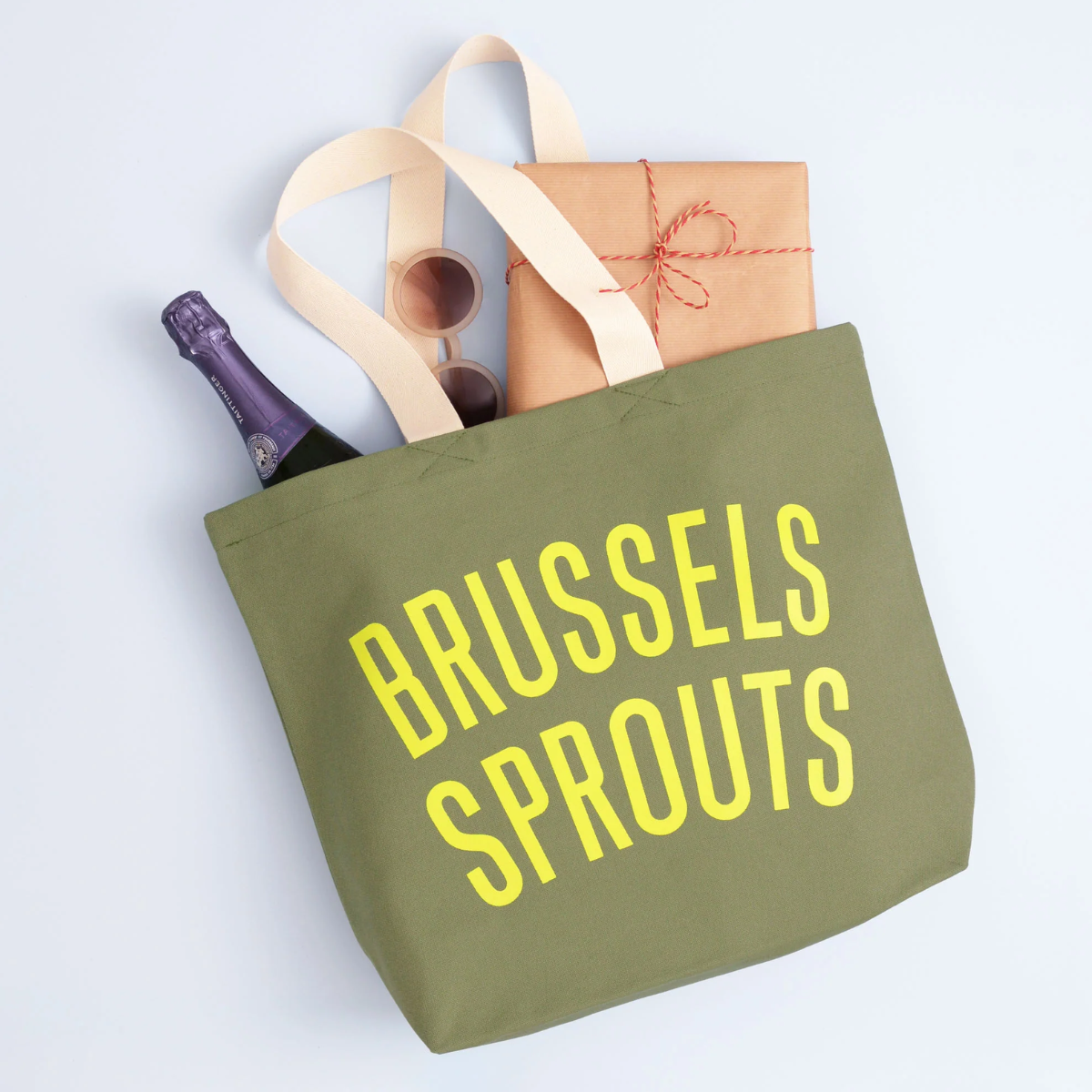 Olive green Brussels sprouts canvas tote bag