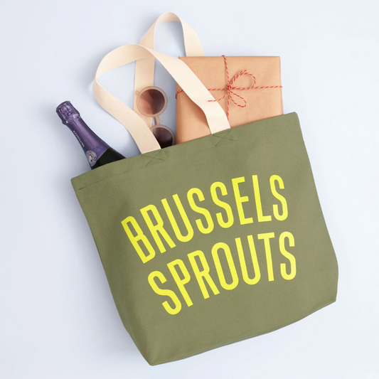 Olive green Brussels sprouts canvas tote bag