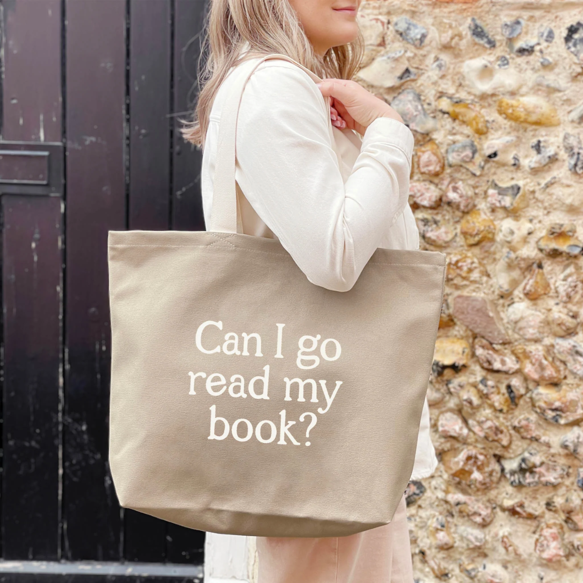 Can I go read my book? stone cotton canvas tote bag