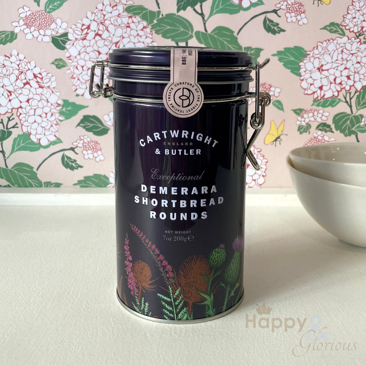 Demerara shortbread biscuits in vintage style tin