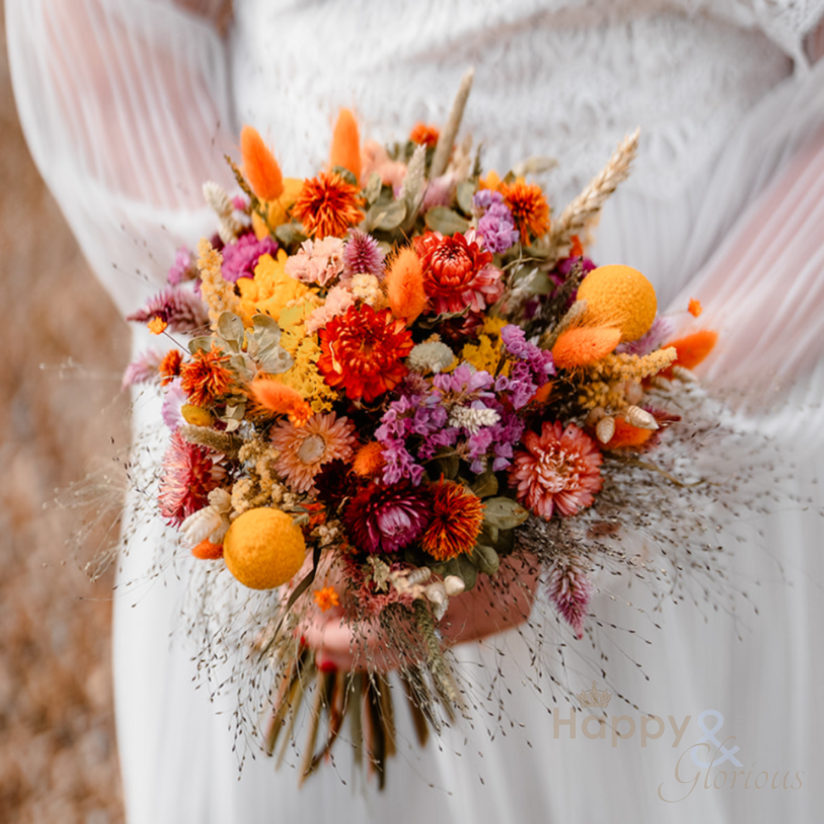 Dried flower wedding bouquet