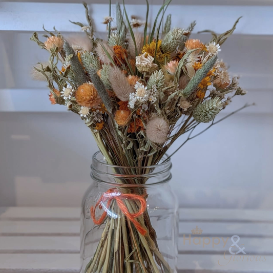 Dried flower wedding jam jar posy