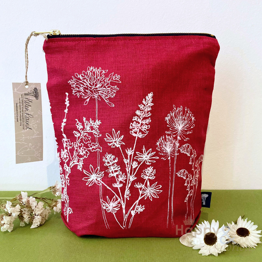 Large linen garden flowers washbag