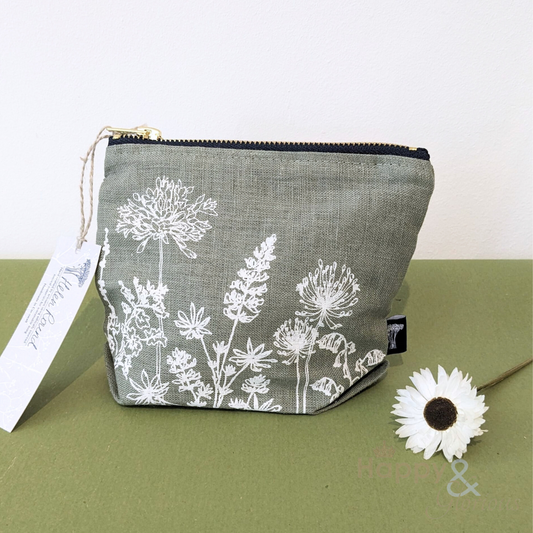 Linen garden flowers cosmetic bag