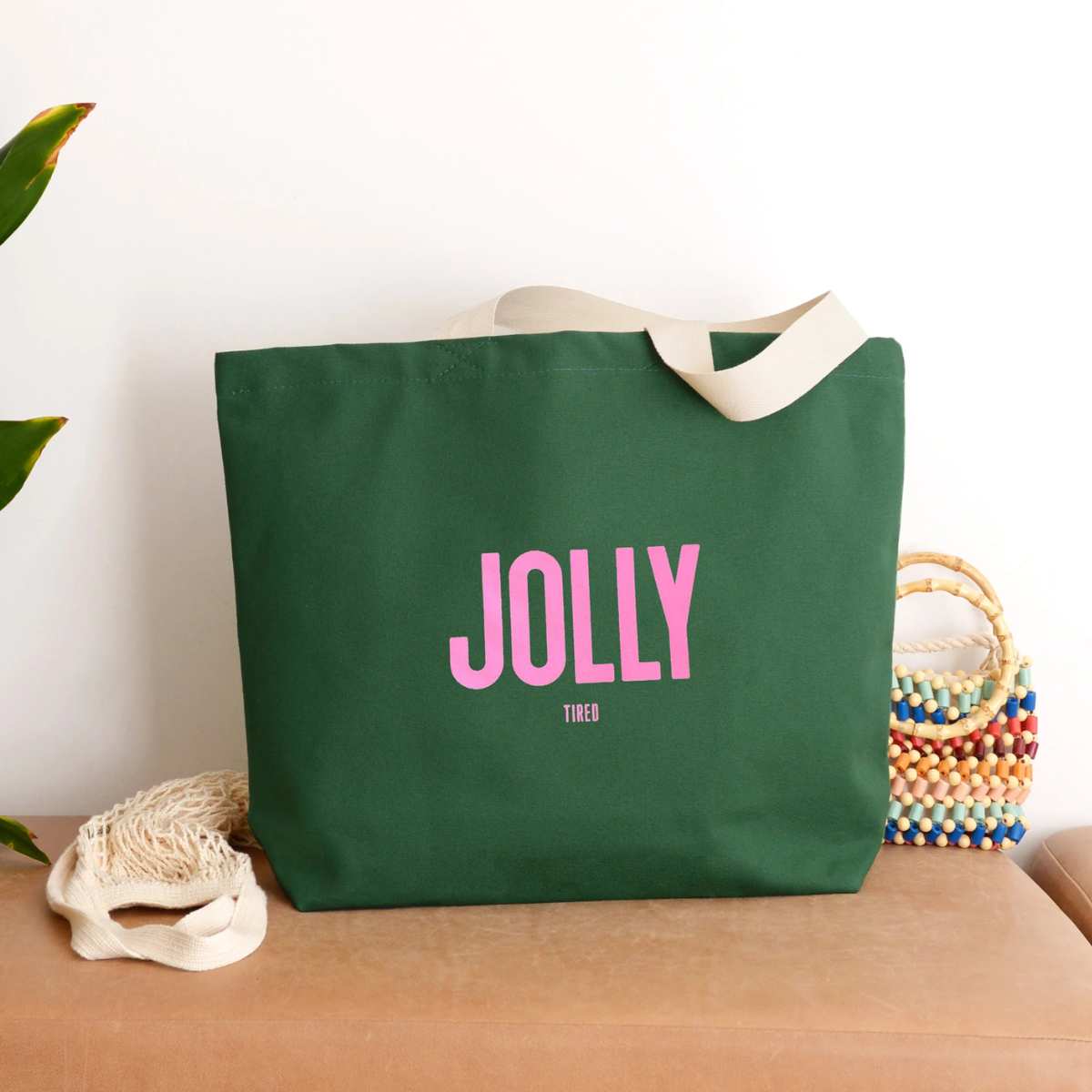 Forest green jolly (tired) canvas tote bag