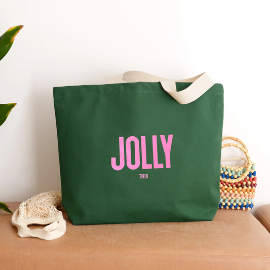 Forest green jolly (tired) canvas tote bag