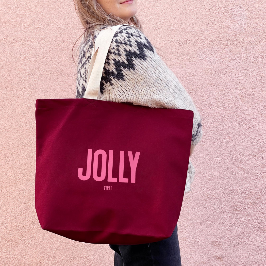 Burgundy jolly (tired) canvas tote bag
