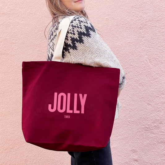 Burgundy jolly (tired) canvas tote bag