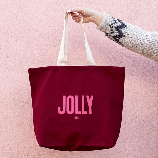 Burgundy jolly (tired) canvas tote bag