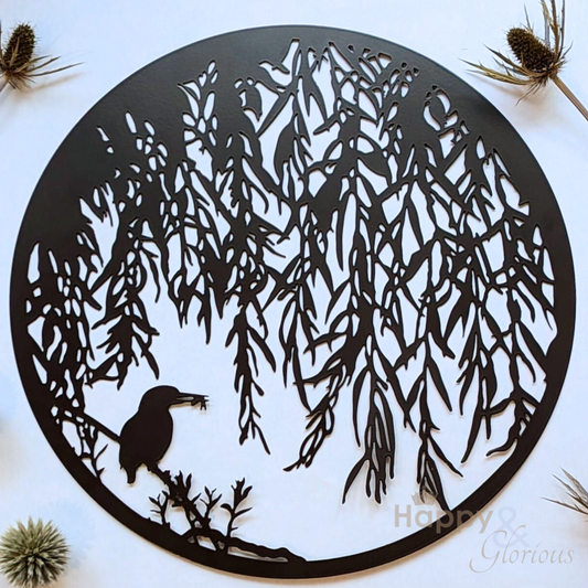 Willow & kingfisher steel garden wall art