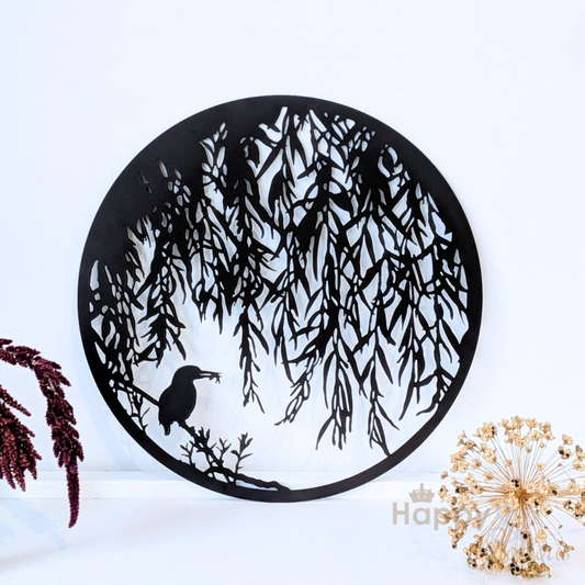 Willow & kingfisher steel garden wall art