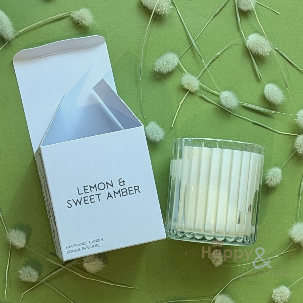 Lemon & sweet amber soy wax scented candle