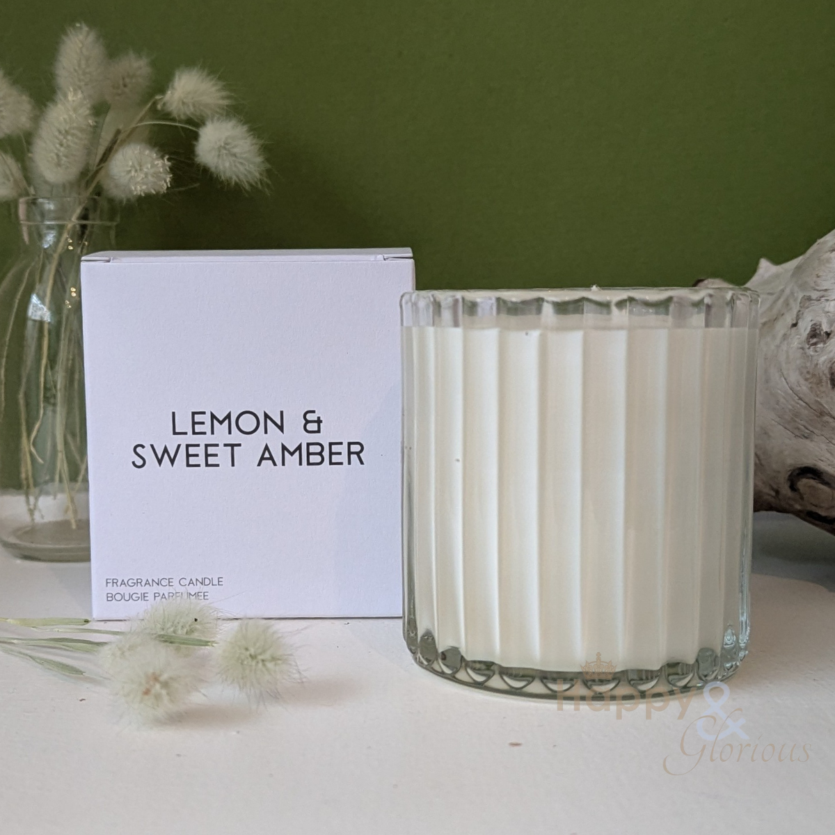 Lemon & sweet amber soy wax scented candle