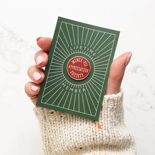 Mince pie appreciation society red positive pin badge