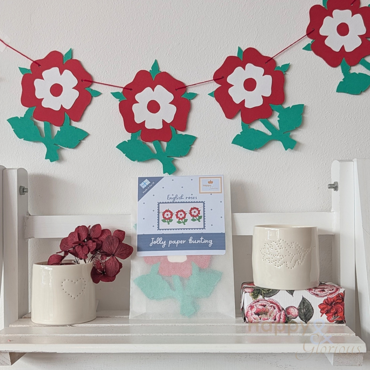 English roses jolly paper bunting - handmade party decoration | UK made
