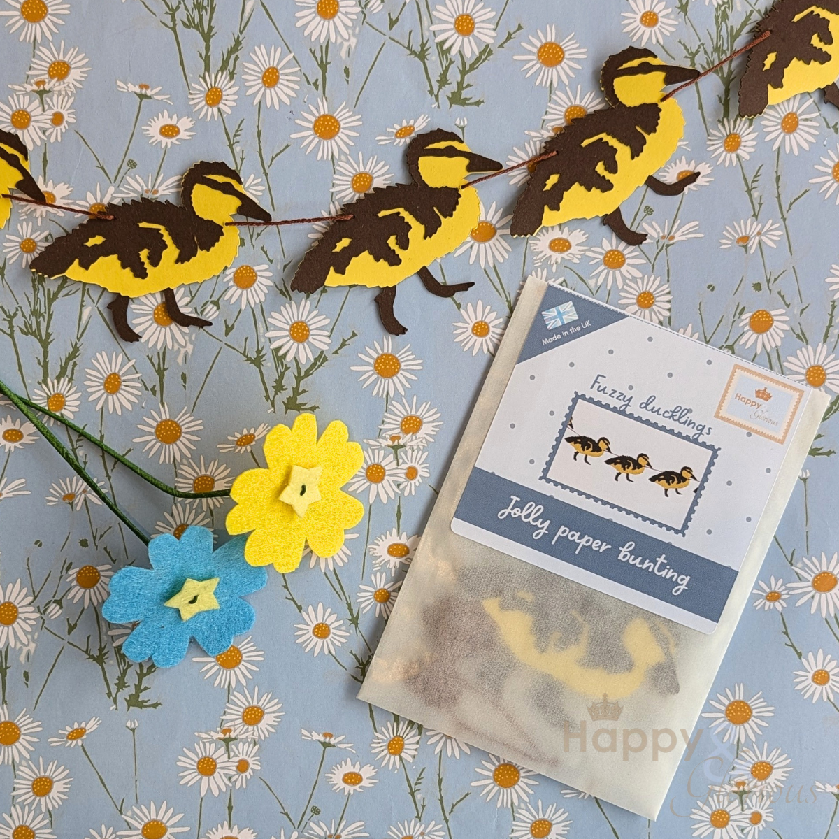 Fuzzy ducklings jolly paper bunting - handmade party decoration | UK made