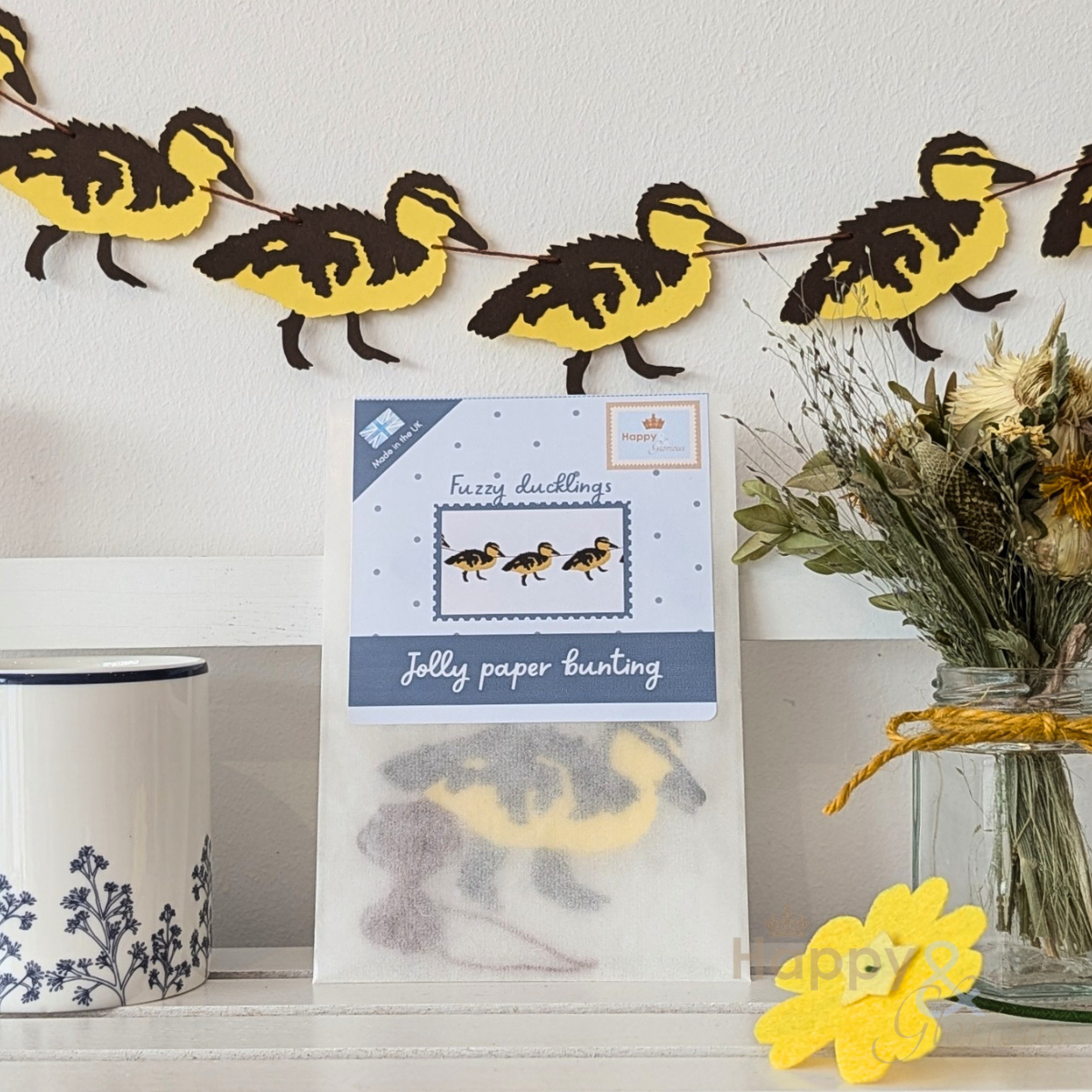 Fuzzy ducklings jolly paper bunting - handmade party decoration | UK made