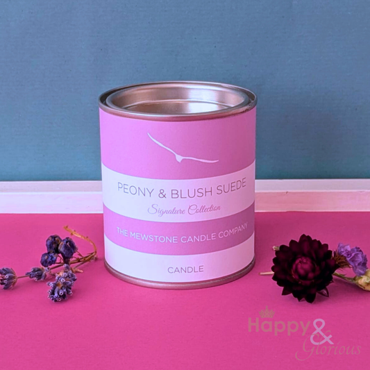 Peony and blush suede natural wax candle