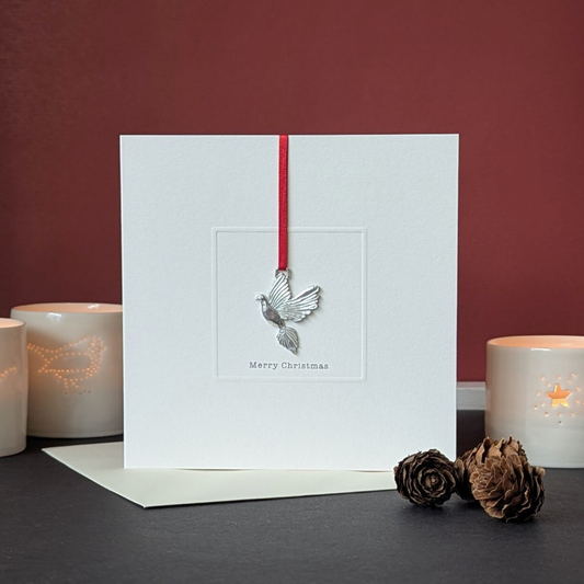 Pewter dove keepsake Christmas card