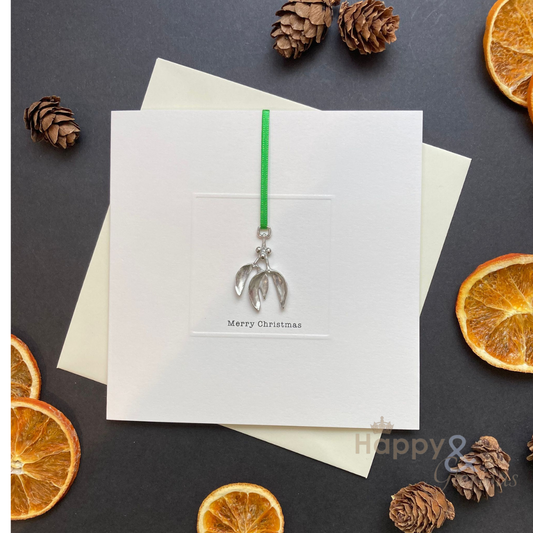 Pewter mistletoe keepsake Christmas card
