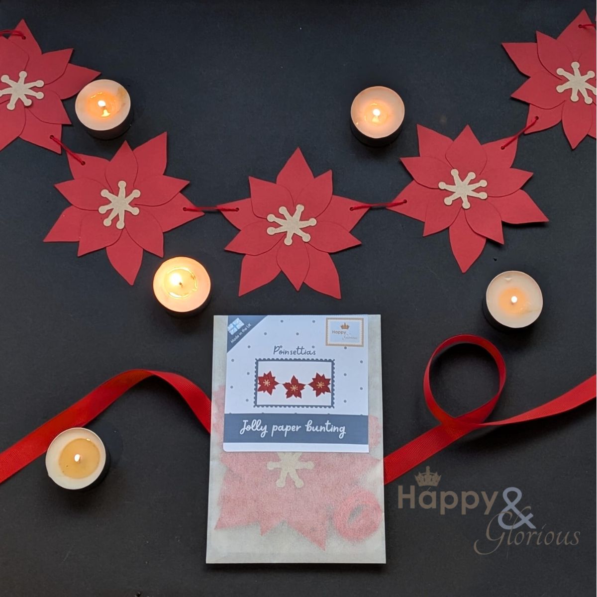 Poinsettia jolly paper bunting - handmade Christmas party decoration | UK made