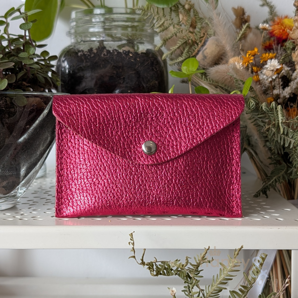 Metallic leather envelope coin purse
