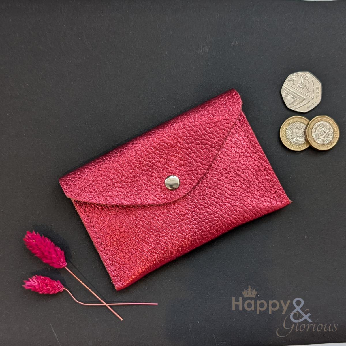 Metallic leather envelope coin purse