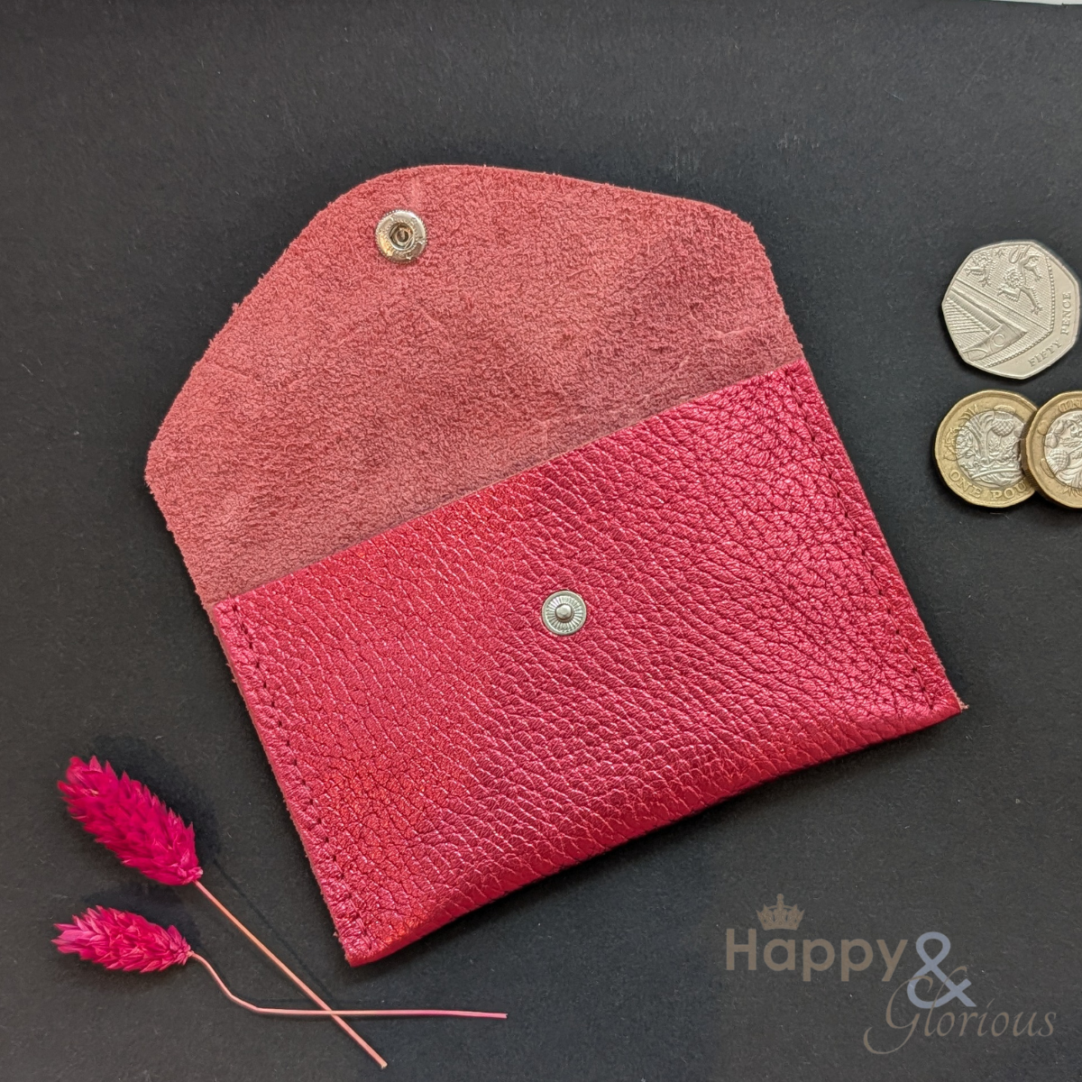 Metallic leather envelope coin purse
