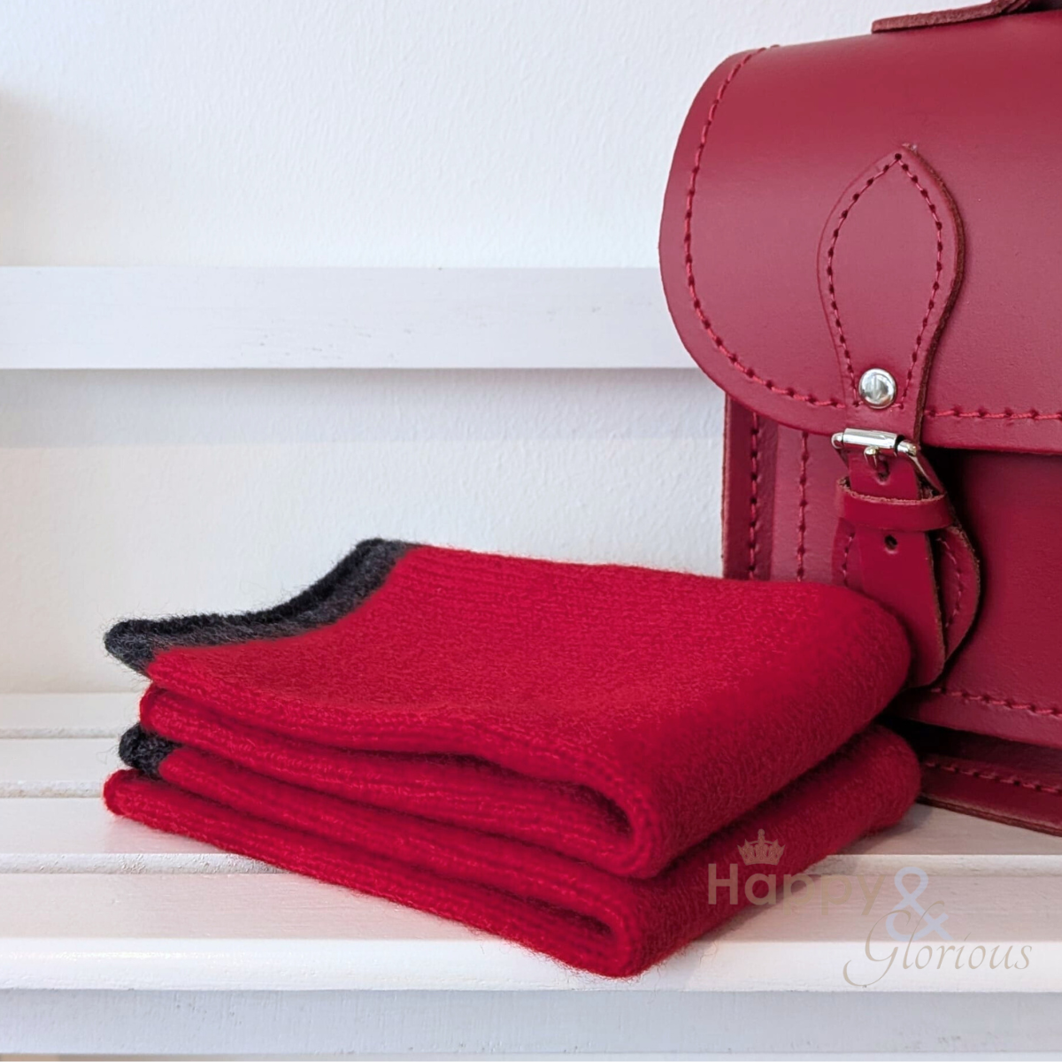 Red felted merino wool wristwarmer gloves