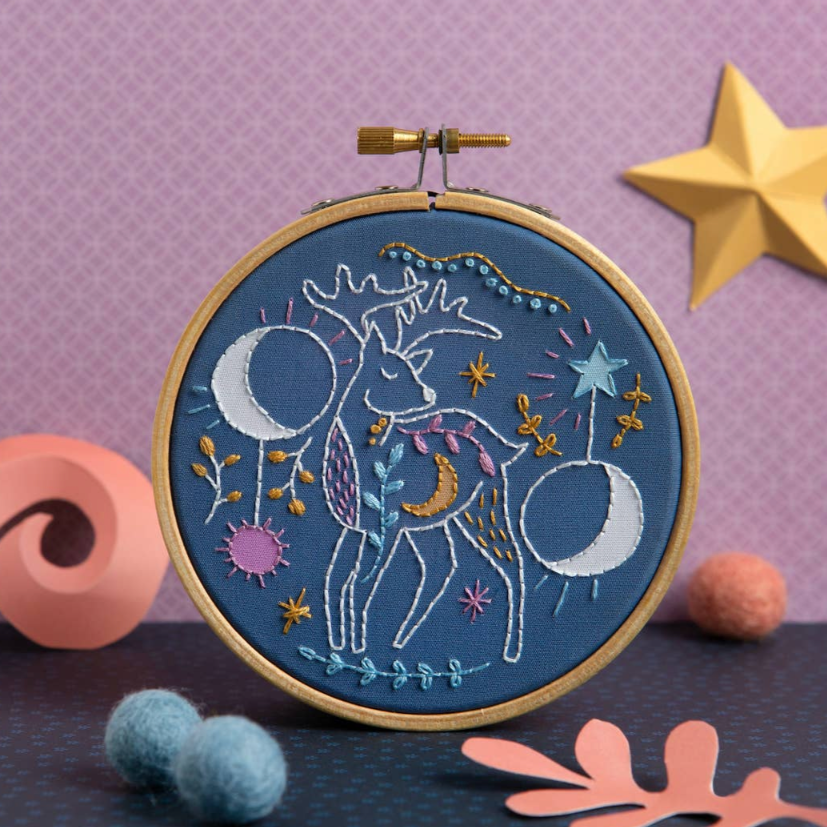 celestial deer mini hoop embroidery kit