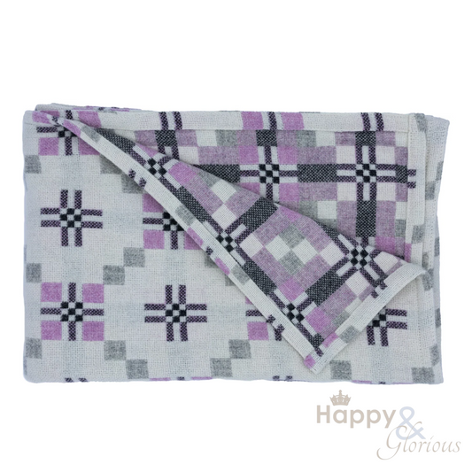 Grey & lilac Lelog St David's Cross lambswool throw by Melin Tregwynt