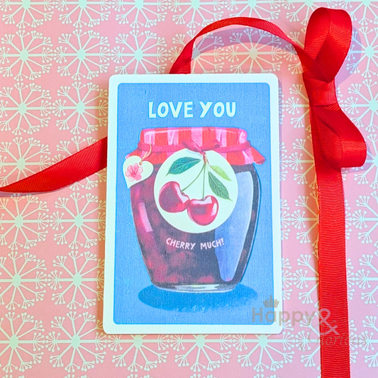 Love you cherry much wooden postcard