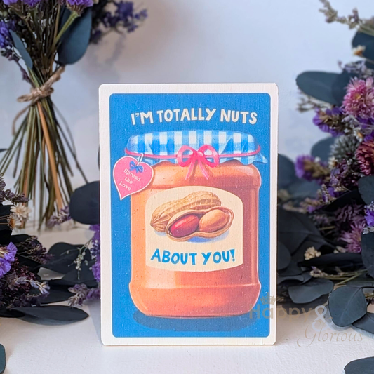 Nuts about you wooden postcard
