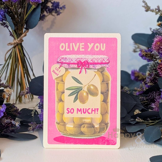 Olive you so much wooden postcard