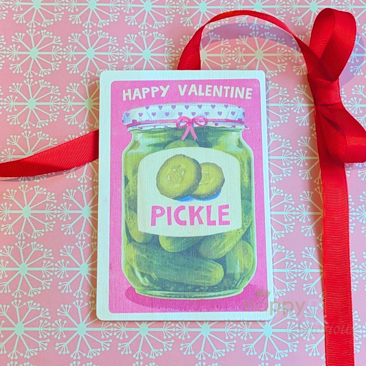 Happy Valentine pickle wooden postcard
