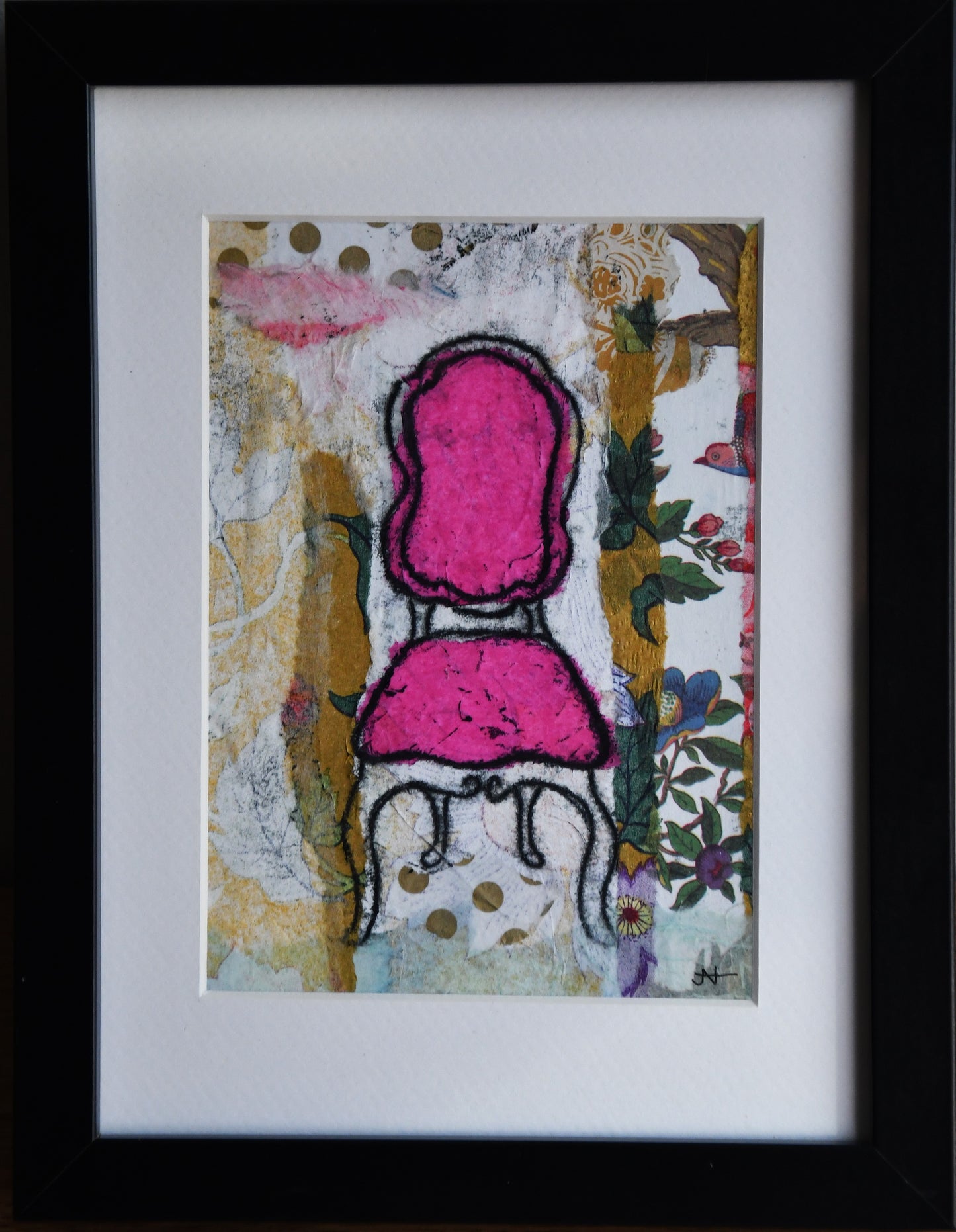 Vanessa's Chair - collage & monoprint by Jude Haskell