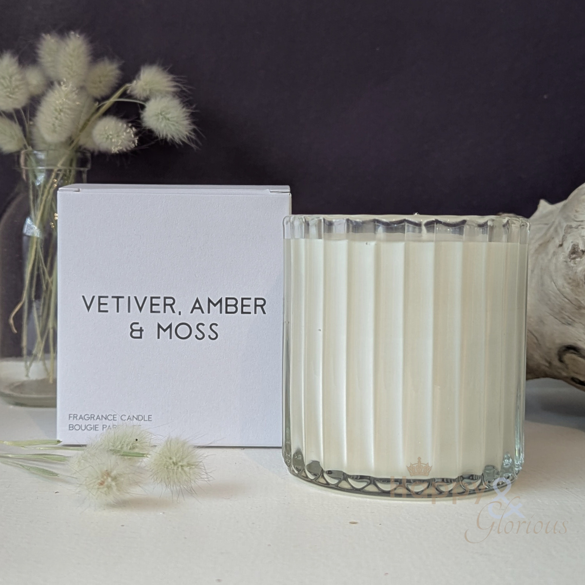 Vetiver, amber & moss soy wax scented candle